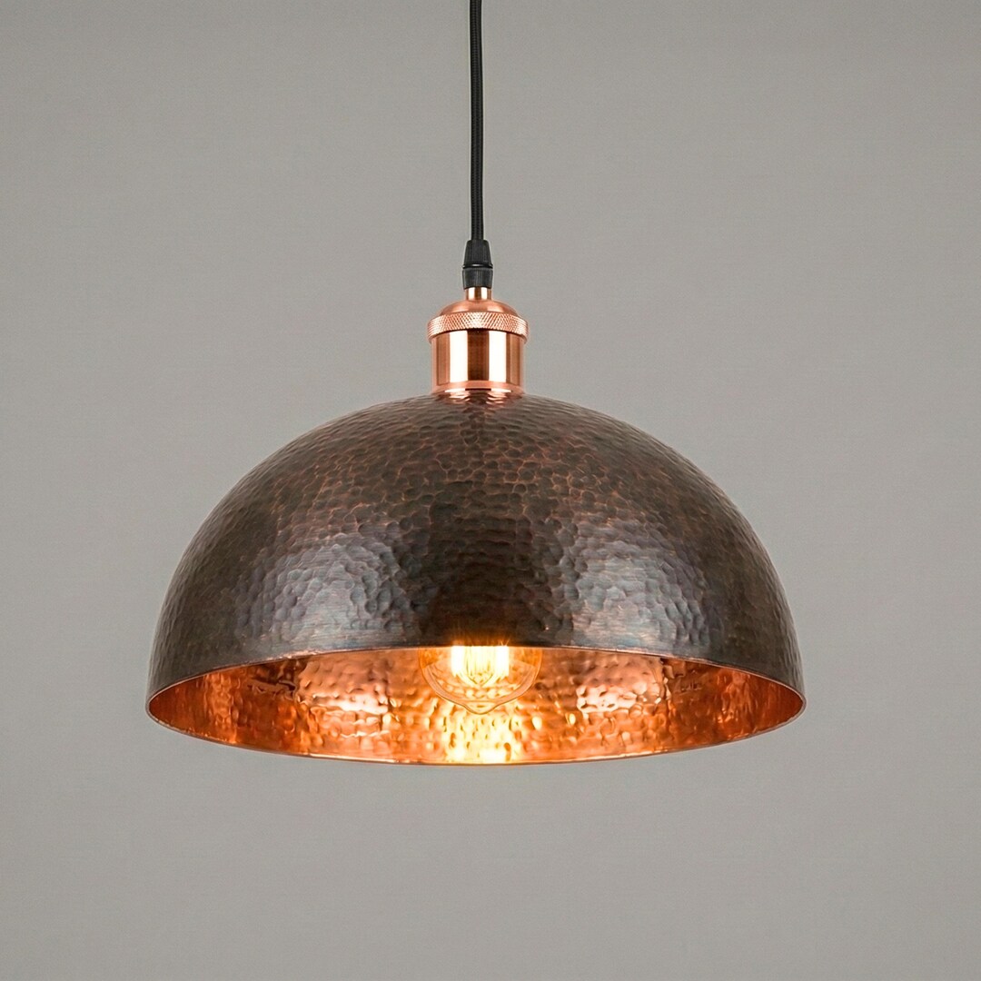 Rustic Copper Lights Rustic Hammered Copper Pendant Light, Antique Black & Copper Dome Lamp ...