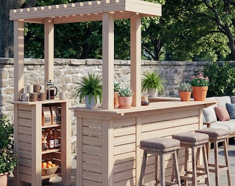 Outdoor Patio Bar Plans With Shelf And Chair -  Build Your Own Garden Bar