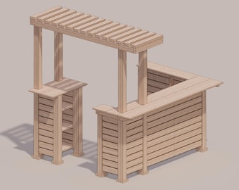 Outdoor Wooden Bar Plan with Prep Shelf - DIY Patio Bar Blueprint (Digital PDF)