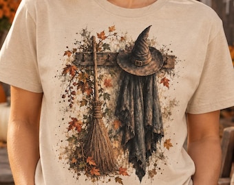 Witchy Aesthetic Shirt, Gothic Cottagecore Tee, Fall Foliage Shirt, Halloween Witch Top, Pumpkin Spice Graphic Tee,Vintage Halloween Apparel