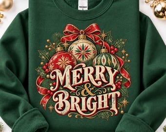 Merry and Bright Sweatshirt, Christmas Sweatshirt for Women, Merry Christmas Shirt, Holiday Crewneck, Christmas Gift for Her
