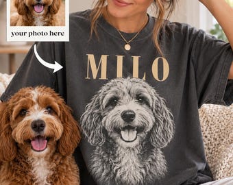 Custom Pet Photo And Name Shirt And Sweatshirt, Personalized Comfort Colors Pet Shirt, Dog Photo Tee, Custom Dog Portrait, Pet Memorial Gift