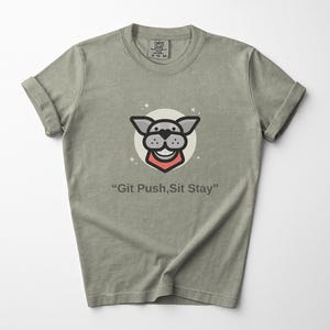 Koszulka Git Push, Sit Stay | Koszulka dla programisty, geeków i miłośników psów