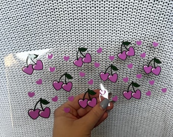Valentine's Day Cherry Hearts Cup Wrap - 16oz Uv DTF Cup Wrap - Ready to apply - Cute Valentine's Day UV DTF Transfers - #287