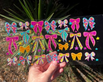 Cute Vibrant Bows Uv Dtf Cup Wrap - UV Dtf Cup Wrap - 16oz UV DTF Transfer- Ready to Apply - Cute Cup Wrap #722