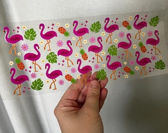 Flamingo in Paradise Cup Wrap - 16oz Uv DTF Cup Wrap - Ready to apply - Cute UV DTF Transfers - #356