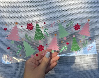Christmas Trees Uv Dtf Cup Wrap - 16oz Uv DTF Cup Wrap - Ready to apply - Cute UV DTF Transfers - #246