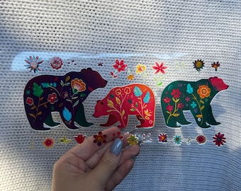 Flower Bears Uv Dtf Cup Wrap - 16oz Uv DTF Cup Wrap - Ready to apply - Cute UV DTF Transfers - #125