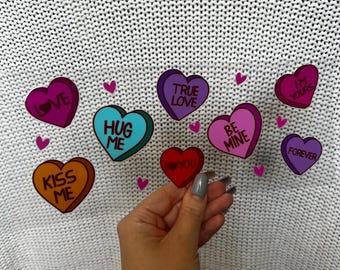 Valentine's Day Candy Hearts Cup Wrap - 16oz Uv DTF Cup Wrap - Ready to apply - Cute Valentine's Day UV DTF Transfers - #288