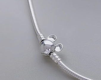 Pandora Disney Mickey Mouse Snake Chain Necklace Charm Sterling Silver s925 50cm Boxed