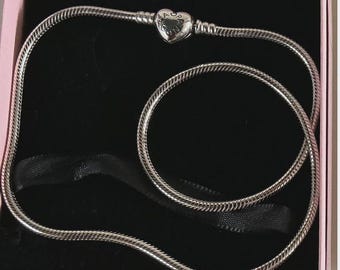 Pandora Moments Heart Closure Snake Chain Necklace Charm Sterling Silver s925 50cm Boxed