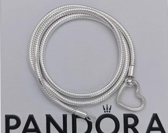 Pandora Moments Heart Closure Snake Chain Necklace Charm Sterling Silver s925 45cm Boxed