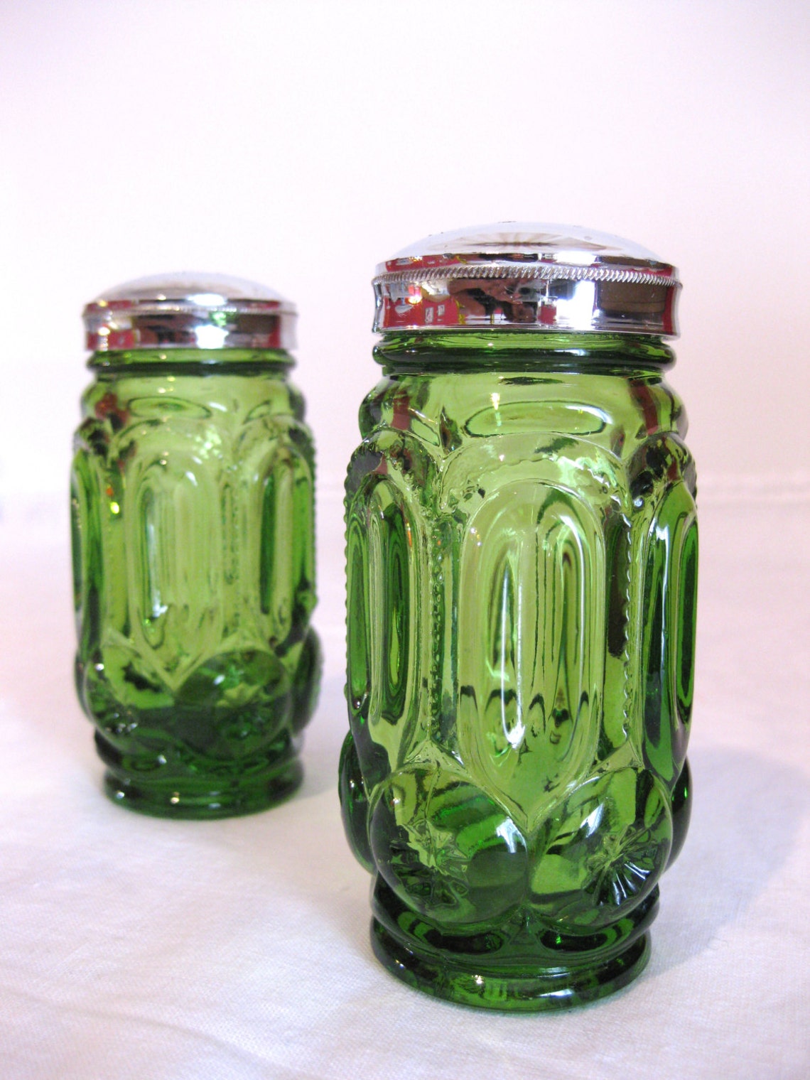 Vintage Green Glass Salt and Pepper Shakers 60's Retro Etsy