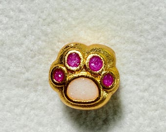 Gold Paw Print Charm with Red Enamel | Pet Lover Jewelry