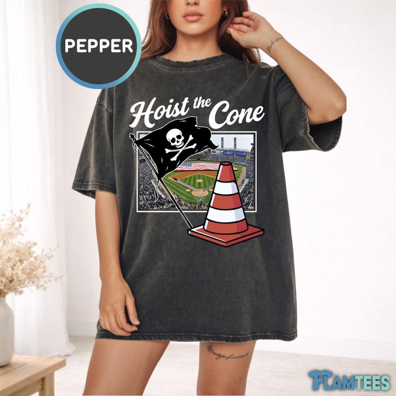 Hoist The Cone Funny Baseball Shirt, Meme Sports Fan Tee, Traffic Cone Pirate Design, Game Day Humor Comfort Colors® Shirt, DTF Printed Pepper