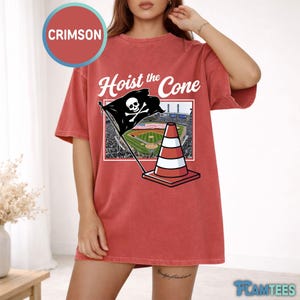 Hoist The Cone Funny Baseball Shirt, Meme Sports Fan Tee, Traffic Cone Pirate Design, Game Day Humor Comfort Colors® Shirt, DTF Printed Crimson