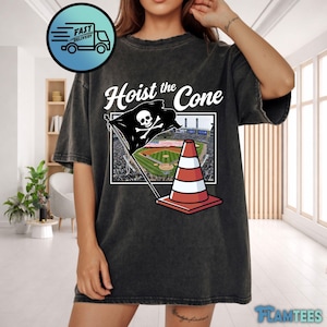 Hoist The Cone Funny Baseball Shirt, Meme Sports Fan Tee, Traffic Cone Pirate Design, Game Day Humor Comfort Colors® Shirt, DTF Printed image 1