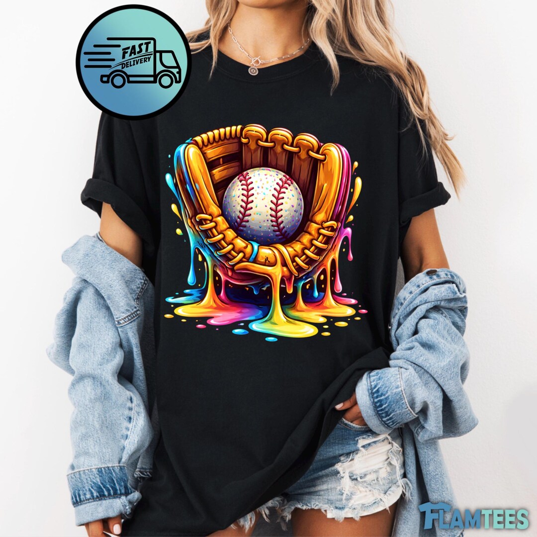 Baseball Glove Shirt Colorful Baseball Player Graphic Comfort Colors ...
