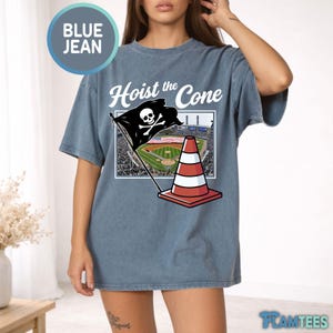 Hoist The Cone Funny Baseball Shirt, Meme Sports Fan Tee, Traffic Cone Pirate Design, Game Day Humor Comfort Colors® Shirt, DTF Printed Blue Jean