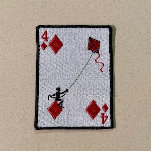 Patch for ironing 4 of  diamonds with girl flying a kite | Fun patches, dimon patches, flying kite patches, playing cards patches
