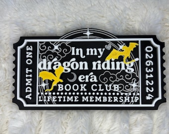 In My Dragon Riding Era 3D Printed Book Club ticket, bookshelf decor