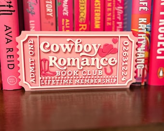 Cowboy Romance 3D Printed Book Club Ticket, Romance Trope Shelf Decor