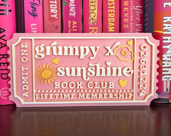 Entrada para el club de lectura Grumpy x Sunshine, decoración romántica, decoración de estanterías literarias, regalo para lectores