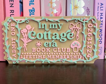 In My Cottage Era Book Club 3D Printed Ticket, BookShelf Decor