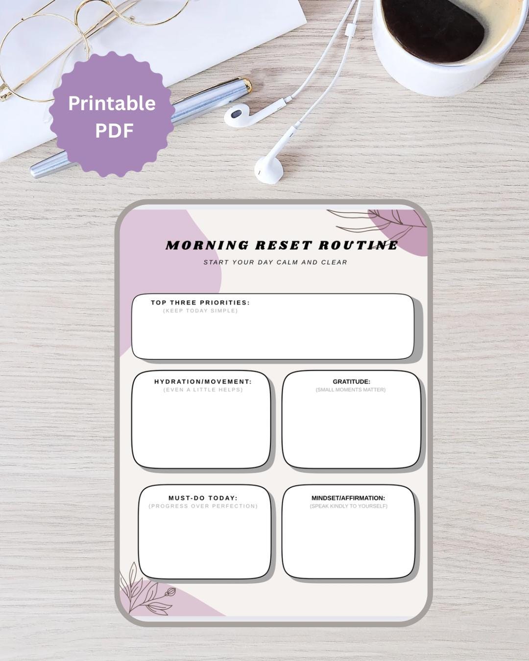 Morning Reset Printable for Moms | Daily Routine Planner PDF | Calm ...