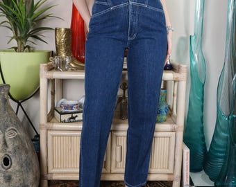 Vintage matches dark wash high rise tapered western jeans