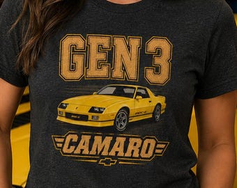 Gen 3 Camaro Shirt, IROC Z Shirt, 1980’s Camaro IROC-Z Tee, Third Generation Camaro Shirt, Yellow Camaro Muscle Car Gift
