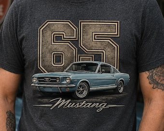 1965 Mustang Shirt Vintage Muscle Car Tee | Classic 65 Mustang Graphic Shirt | Retro Ford Pony Car Enthusiast Gift