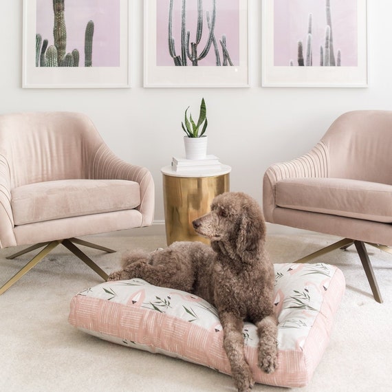 Flamingo Dog Bed Cover Pink Gray Blush Dog Bed Duvet Zippered Etsy