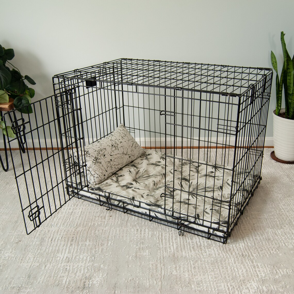 Waterproof Dog Crate Bed Gray Plaid Gray White Plaid Dog Bed Etsy