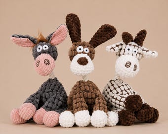 Squeaky Plush Dog Toy, Donkey Stuffed Chew Toy for Dogs Puppies, Bite Resistant Interactive Pet Toy