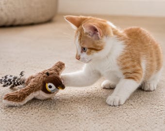 Interactive Bird Cat Toy Rechargeable Chirping Flapping Plush