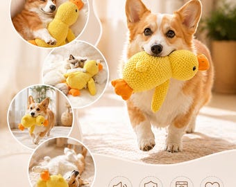 Juguete relajante para perros con forma de pato, peluche con sonido, ideal para masticar y para cachorros.