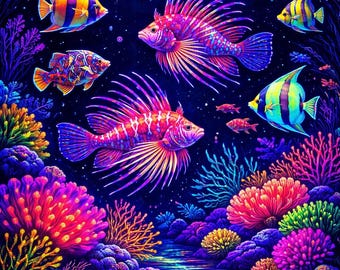 Bioluminescent Tropical Fish Wall Art – Glow-Inspired Ocean Art (Digital Download, High Resolution)