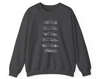 Formel-1 Evolution Sweatshirt | Vintage F1 Auto Blueprint Grafik | Racing Fan Rundhals | Motorsport Geschenk