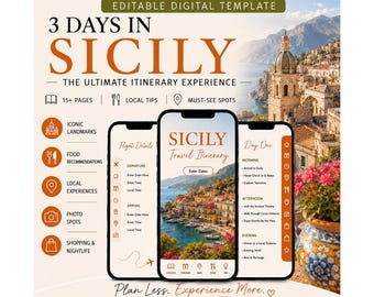 Sicily Travel Guide PDF | 3 Day Sicily Itinerary | Italy Island Escape | Editable Trip Planner