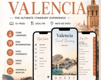 Valencia Travel Guide PDF | 3 Day Valencia Itinerary | Editable Canva Trip Planner | Spain Vacation Guide