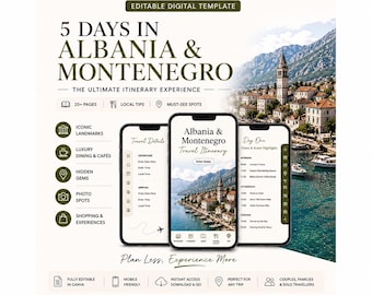 Albania & Montenegro Itinerary 5 Days, Balkan Travel Guide PDF, Editable Travel Planner, Kotor Budva Tirana Trip Plan
