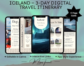 Island 3-Tages Reisepass | Bearbeitbarer Canva City Guide