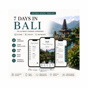 Itinerario di 7 giorni a Bali / Pianificatore di viaggio a Bali / Guida di viaggio digitale in PDF / Download modificabile