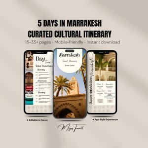 Itinerario digital de 5 días por Marrakech / Guía de la ciudad editable en Canva