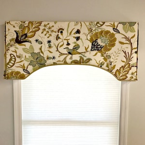 Custom Made to Order Arch Top Box Pleat Valance Contrast Fabric Edge Using Your Fabric