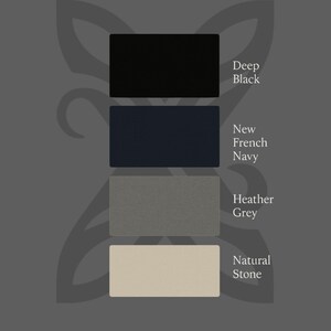 May include: Image features a color palette with four rectangular swatches: Deep Black, New French Navy, Heather Grey, and Natural Stone. The brand name "LAVIX" and the tagline "STYLE ON TOP" are displayed at the top.