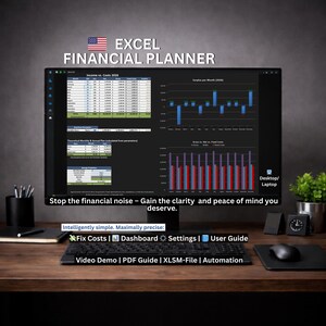 Excel Financial Planner Premium 2026 | Budget Dashboard | Track Income & Expenses | Savings Projection | Dark Mode