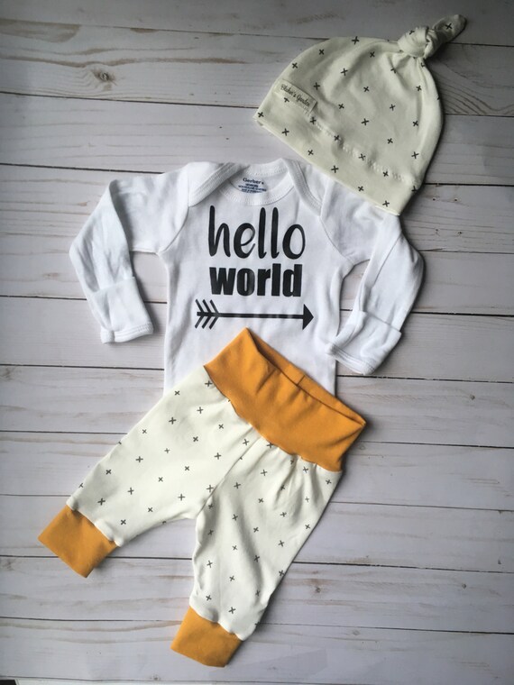 Items similar to Newborn going home set /hello world coming home outfit/black crosses with