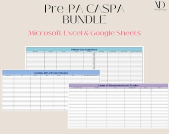 Pre-PA Anwendungs-Tracker-Bundle - CASPA-Kalkulationstabelle, LOR-Tracker, Shadowing-Tagebuch, Patientenstunden